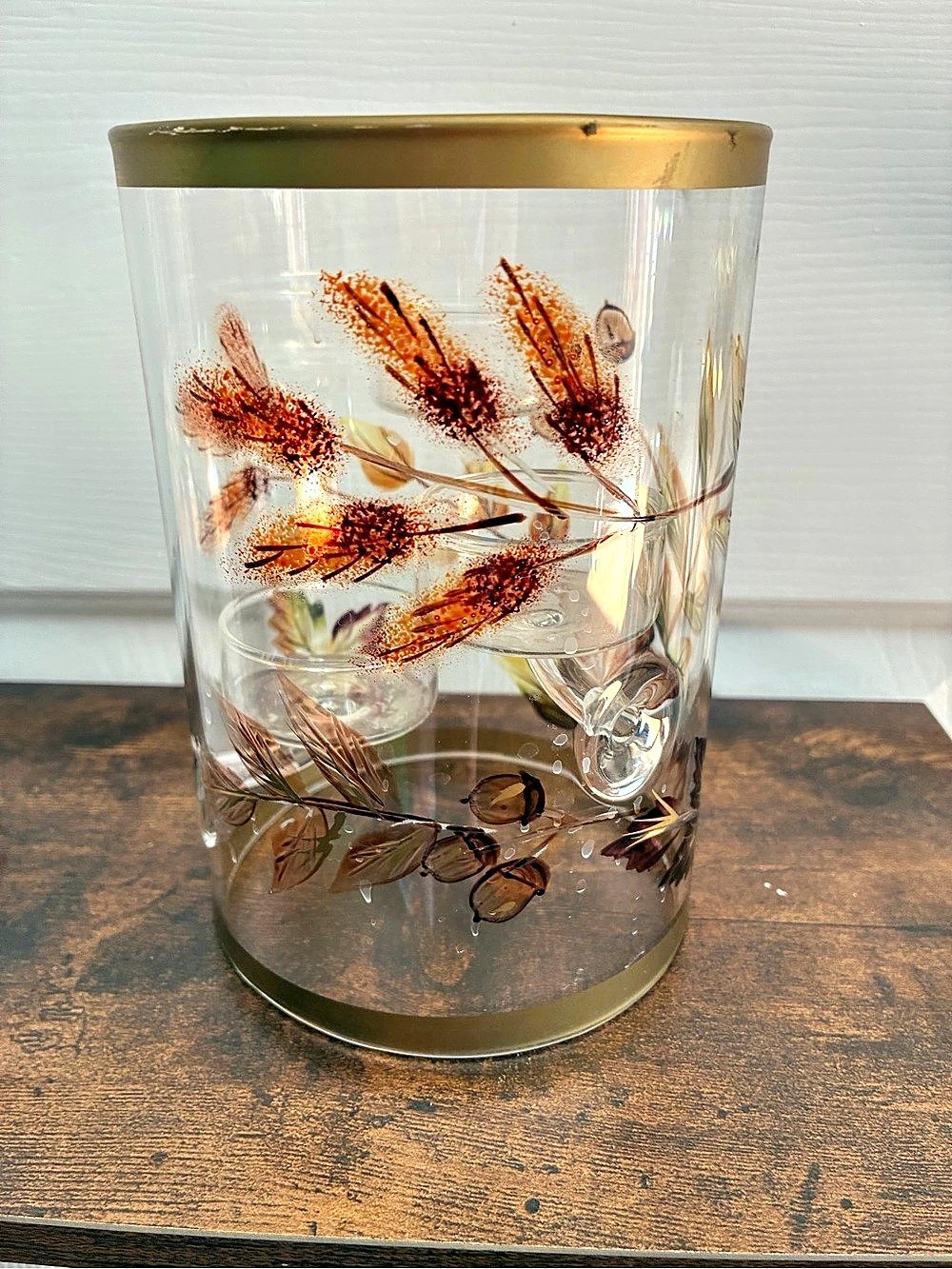 Vintage MCM style multi-tiered glass hurricane candle holder